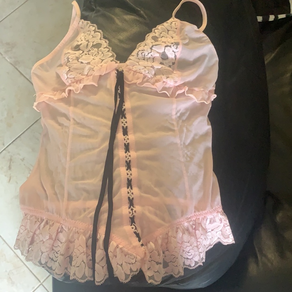 Jolie sexy lace lingerie pink corset top size M with matching panties - Picture 8 of 13